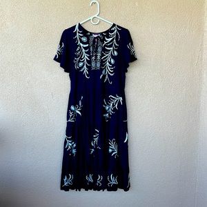 Johnny Was Black Fern Tiered Knit Dress, never worn, midi length, size L.